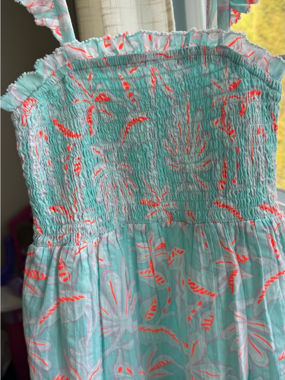 Vineyard Vines Aqua Dress with Coral Floral Print - Girls